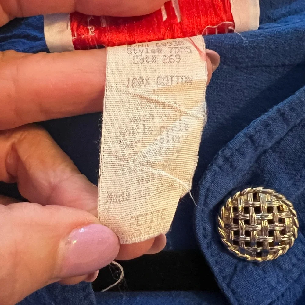 Vintage cotton cobalt blue top by Alice Martin pullover with pockets - Picture 11 of 12